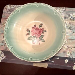 Vintage 9.5 inch Porcelain Vegetable Bowl with a Pink Rose